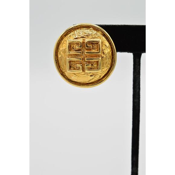 Givenchy Vintage Puffy Logo Clip On Earrings Gold 4G Chunky Parfums Signed Bin1 - Picture 6 of 12